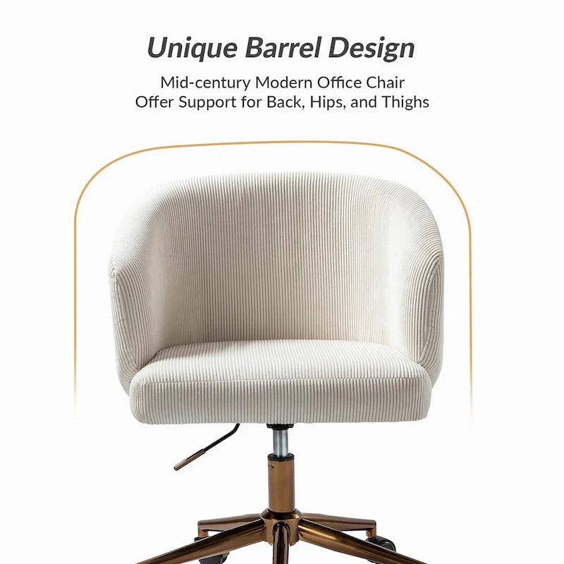 Fauteuil de bureau pivotant en velours côtelé Mid-Century Modern réglable en hauteur