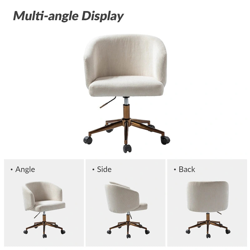 Fauteuil de bureau pivotant en velours côtelé Mid-Century Modern réglable en hauteur