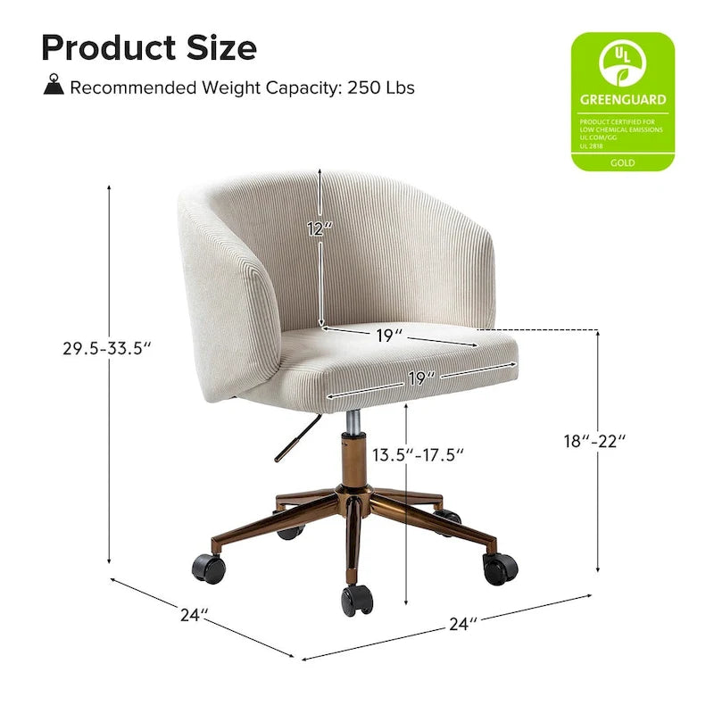 Fauteuil de bureau pivotant en velours côtelé Mid-Century Modern réglable en hauteur