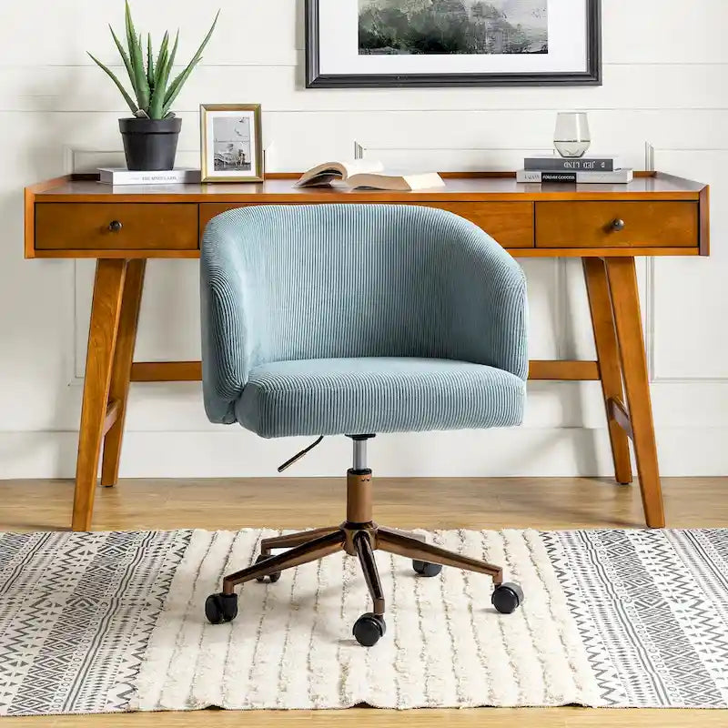 Fauteuil de bureau pivotant en velours côtelé Mid-Century Modern réglable en hauteur