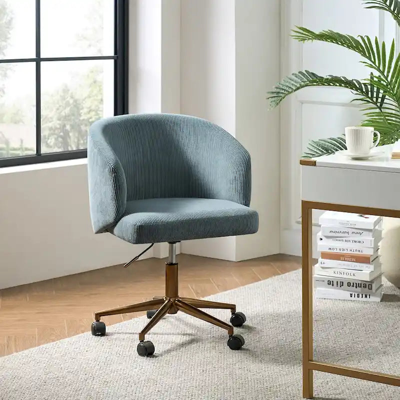 Fauteuil de bureau pivotant en velours côtelé Mid-Century Modern réglable en hauteur
