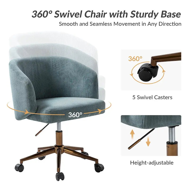 Fauteuil de bureau pivotant en velours côtelé Mid-Century Modern réglable en hauteur