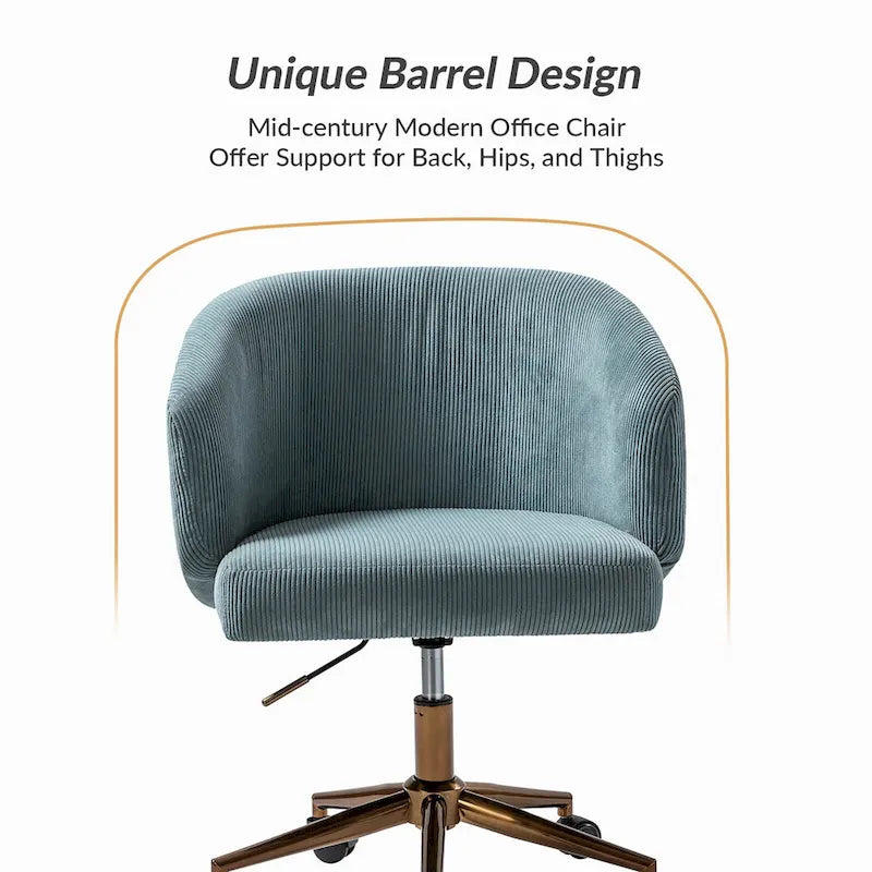 Fauteuil de bureau pivotant en velours côtelé Mid-Century Modern réglable en hauteur