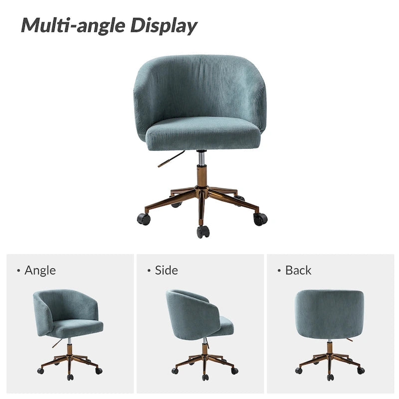 Fauteuil de bureau pivotant en velours côtelé Mid-Century Modern réglable en hauteur