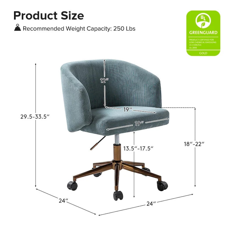 Fauteuil de bureau pivotant en velours côtelé Mid-Century Modern réglable en hauteur