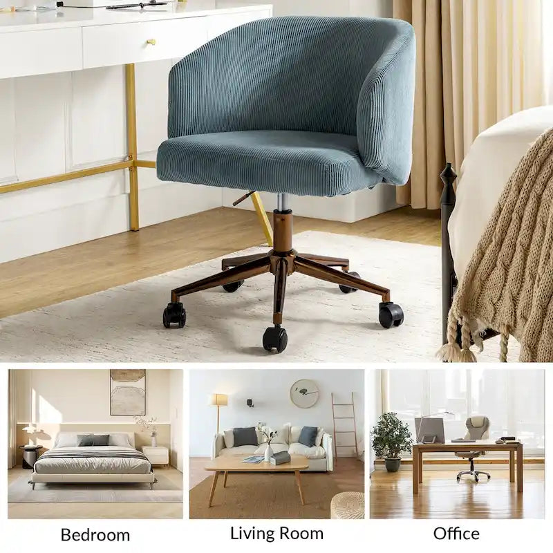 Fauteuil de bureau pivotant en velours côtelé Mid-Century Modern réglable en hauteur