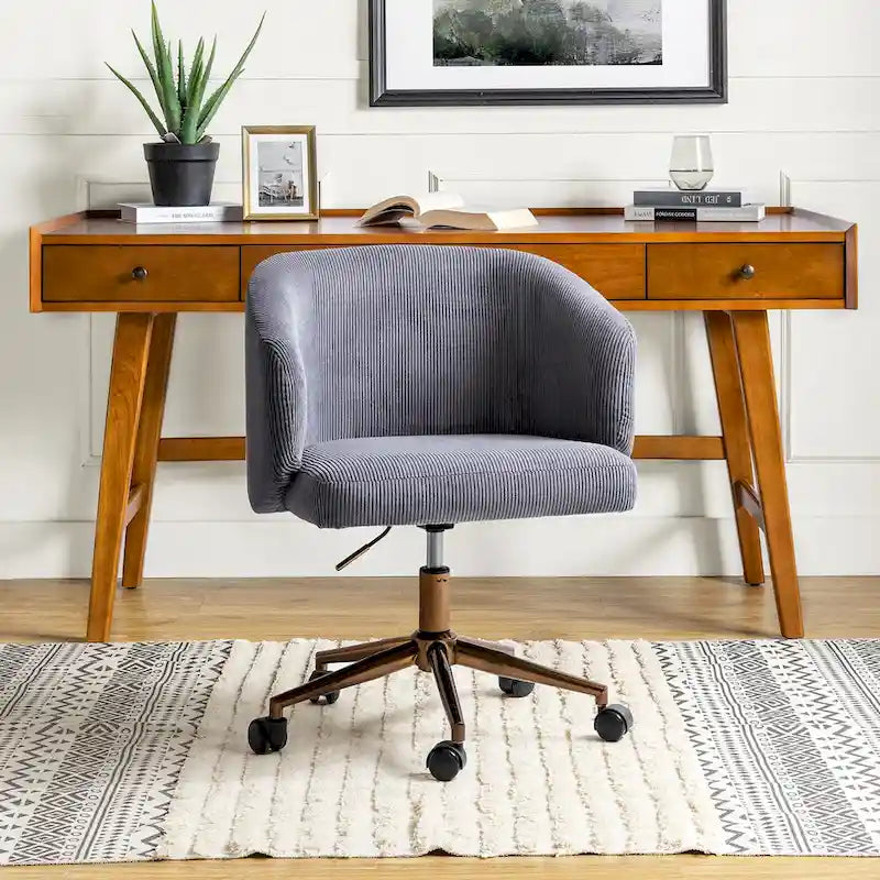 Fauteuil de bureau pivotant en velours côtelé Mid-Century Modern réglable en hauteur