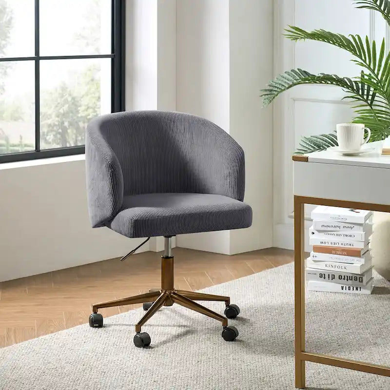 Fauteuil de bureau pivotant en velours côtelé Mid-Century Modern réglable en hauteur
