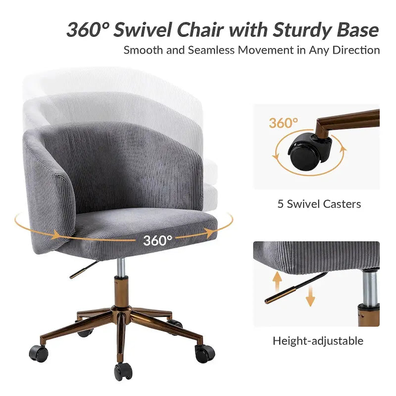 Fauteuil de bureau pivotant en velours côtelé Mid-Century Modern réglable en hauteur