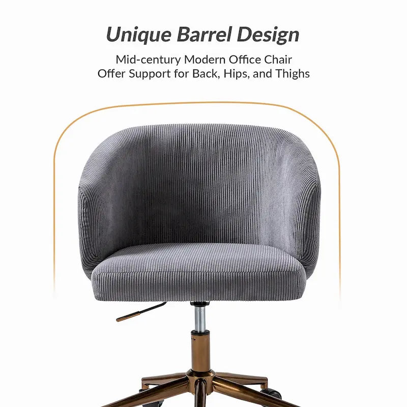 Fauteuil de bureau pivotant en velours côtelé Mid-Century Modern réglable en hauteur
