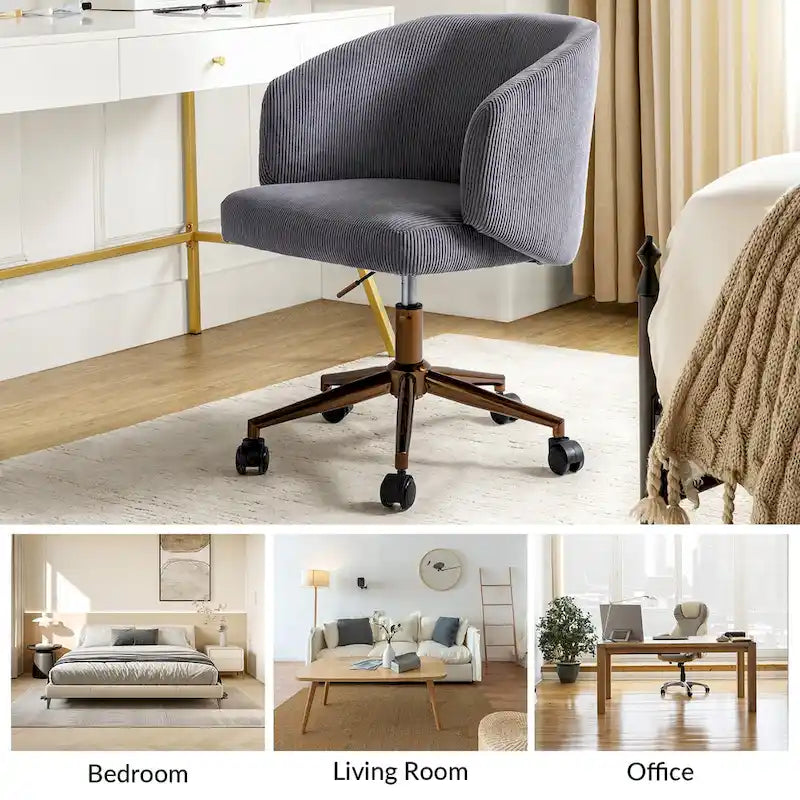 Fauteuil de bureau pivotant en velours côtelé Mid-Century Modern réglable en hauteur