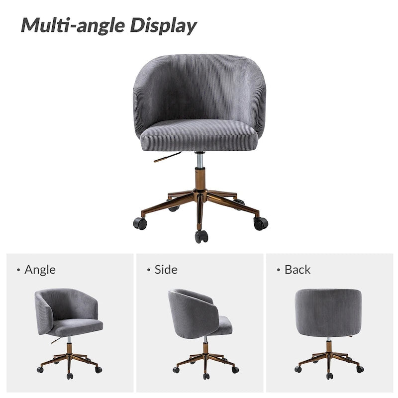 Fauteuil de bureau pivotant en velours côtelé Mid-Century Modern réglable en hauteur