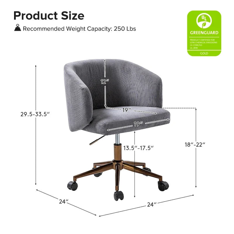 Fauteuil de bureau pivotant en velours côtelé Mid-Century Modern réglable en hauteur