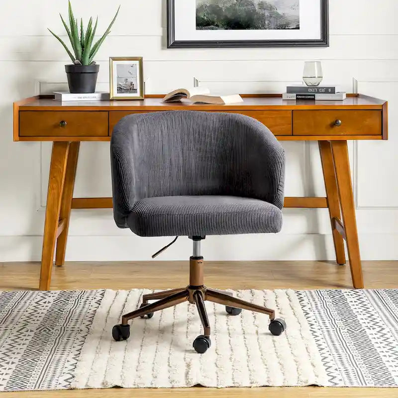 Fauteuil de bureau pivotant en velours côtelé Mid-Century Modern réglable en hauteur