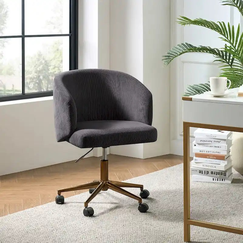 Fauteuil de bureau pivotant en velours côtelé Mid-Century Modern réglable en hauteur