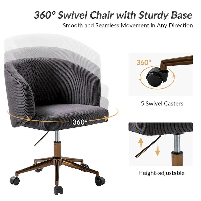 Fauteuil de bureau pivotant en velours côtelé Mid-Century Modern réglable en hauteur