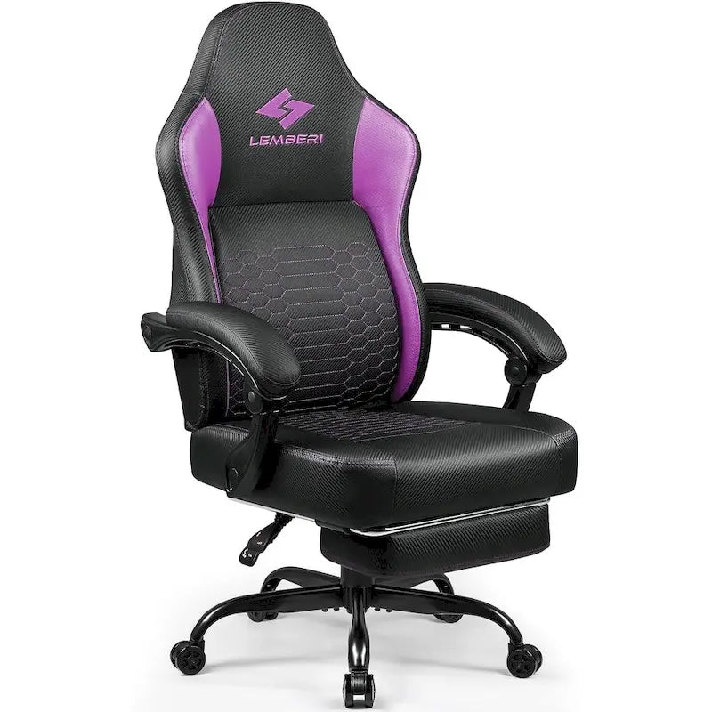 Chaise de jeu ergonomique avec repose-pieds, support lombaire haut, style course, multicolore
