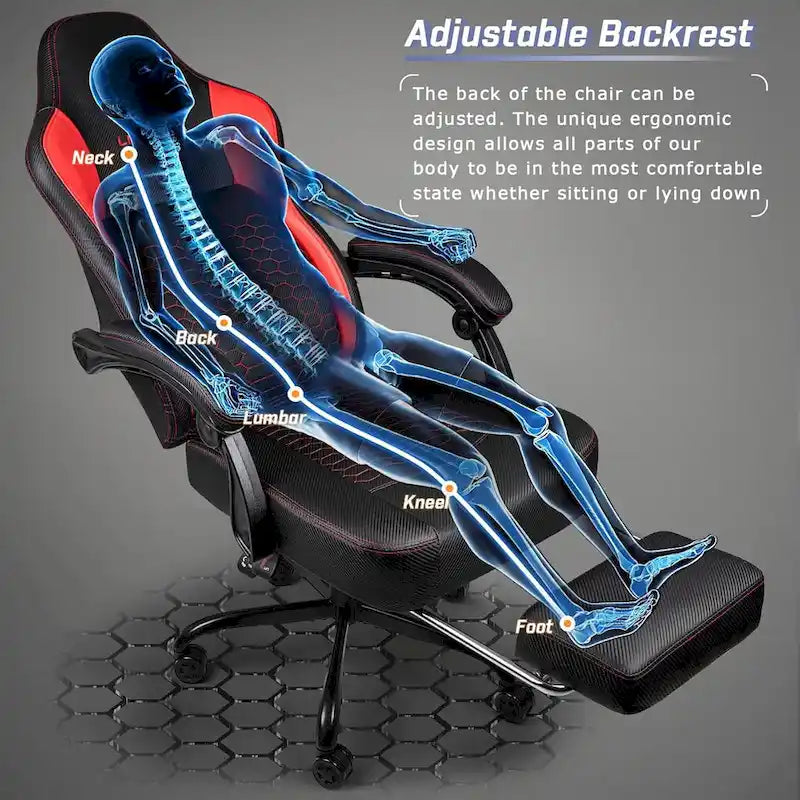 Chaise de jeu ergonomique avec repose-pieds, support lombaire haut, style course, multicolore