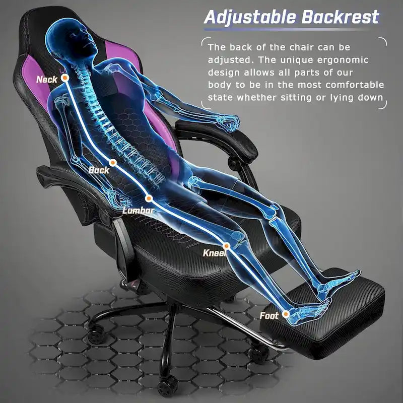 Chaise de jeu ergonomique avec repose-pieds, support lombaire haut, style course, multicolore
