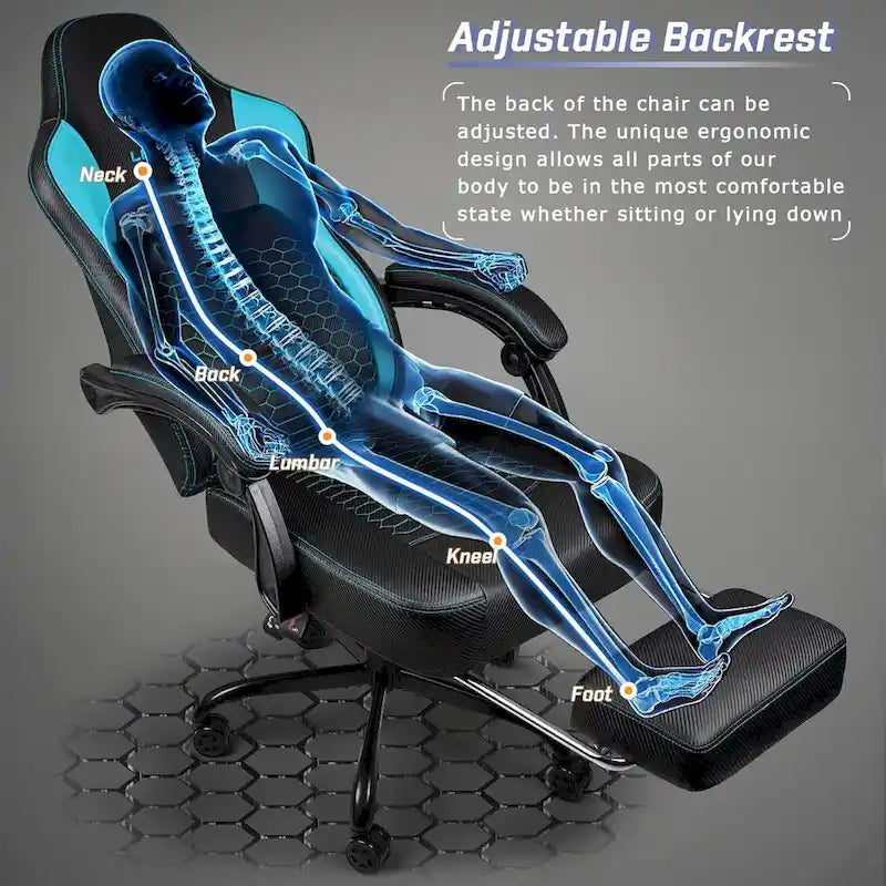 Chaise de jeu ergonomique avec repose-pieds, support lombaire haut, style course, multicolore