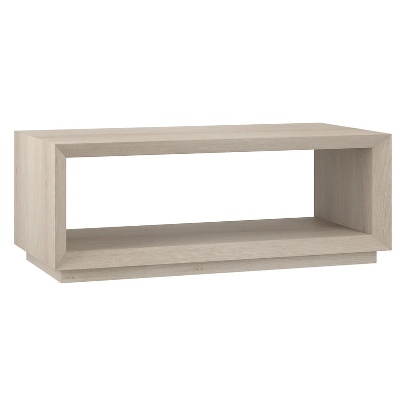 Table basse rectangulaire moderne avec étagère ouverte, finition grain de bois noir