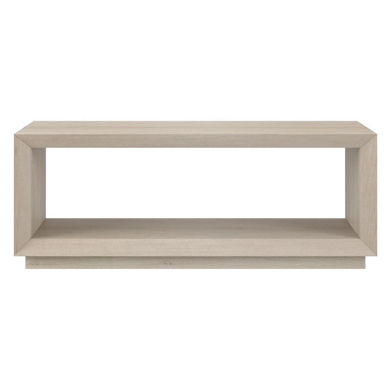 Table basse rectangulaire moderne avec étagère ouverte, finition grain de bois noir