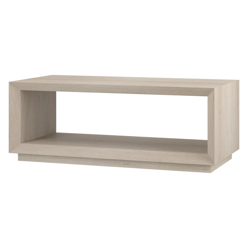 Table basse rectangulaire moderne avec étagère ouverte, finition grain de bois noir
