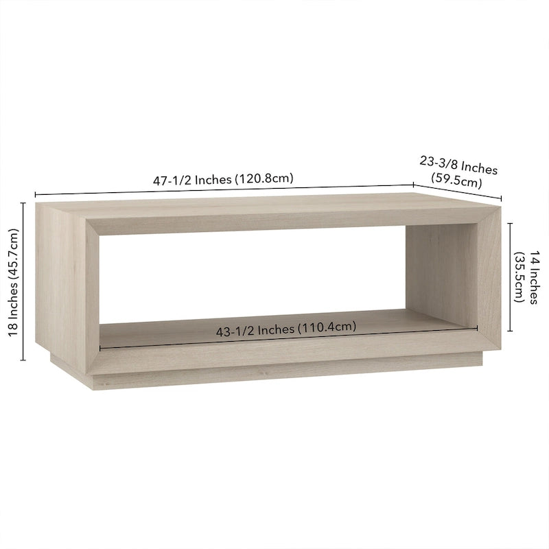 Table basse rectangulaire moderne avec étagère ouverte, finition grain de bois noir