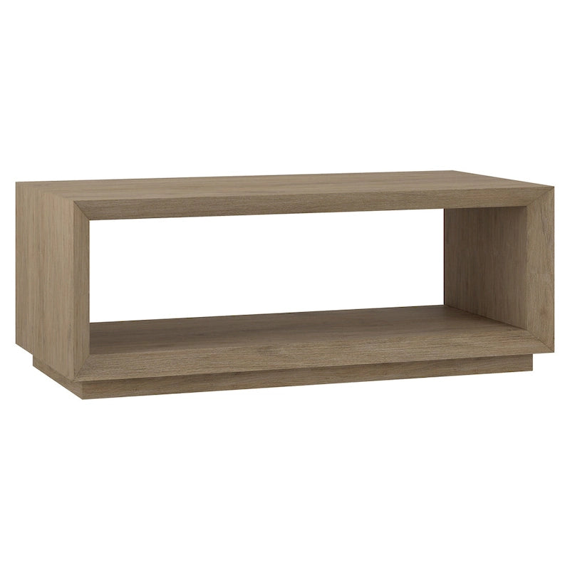 Table basse rectangulaire moderne avec étagère ouverte, finition grain de bois noir