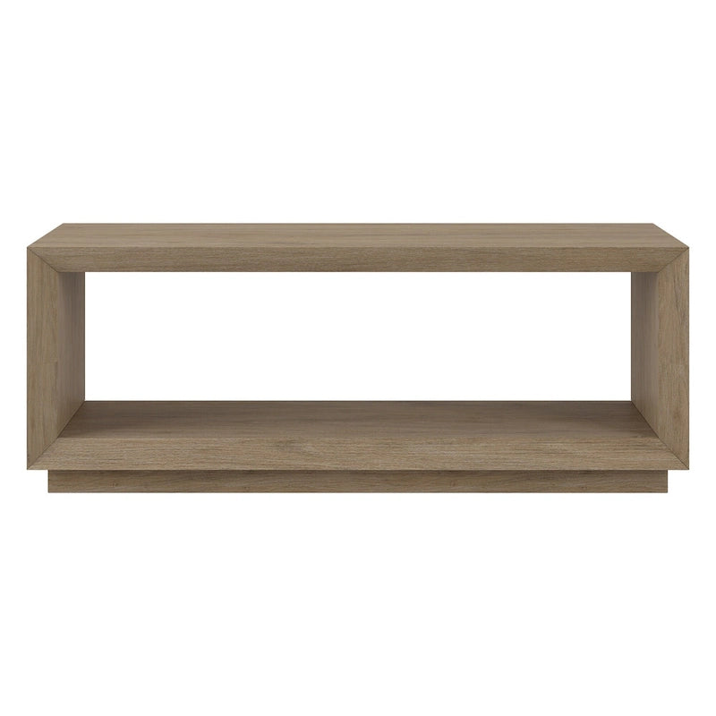 Table basse rectangulaire moderne avec étagère ouverte, finition grain de bois noir