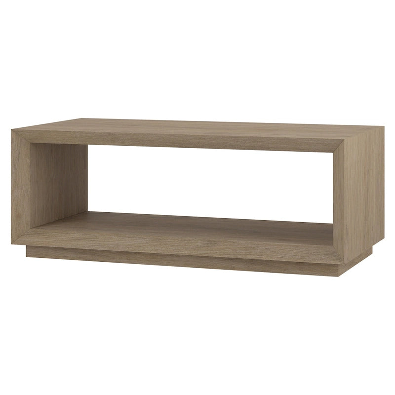 Table basse rectangulaire moderne avec étagère ouverte, finition grain de bois noir
