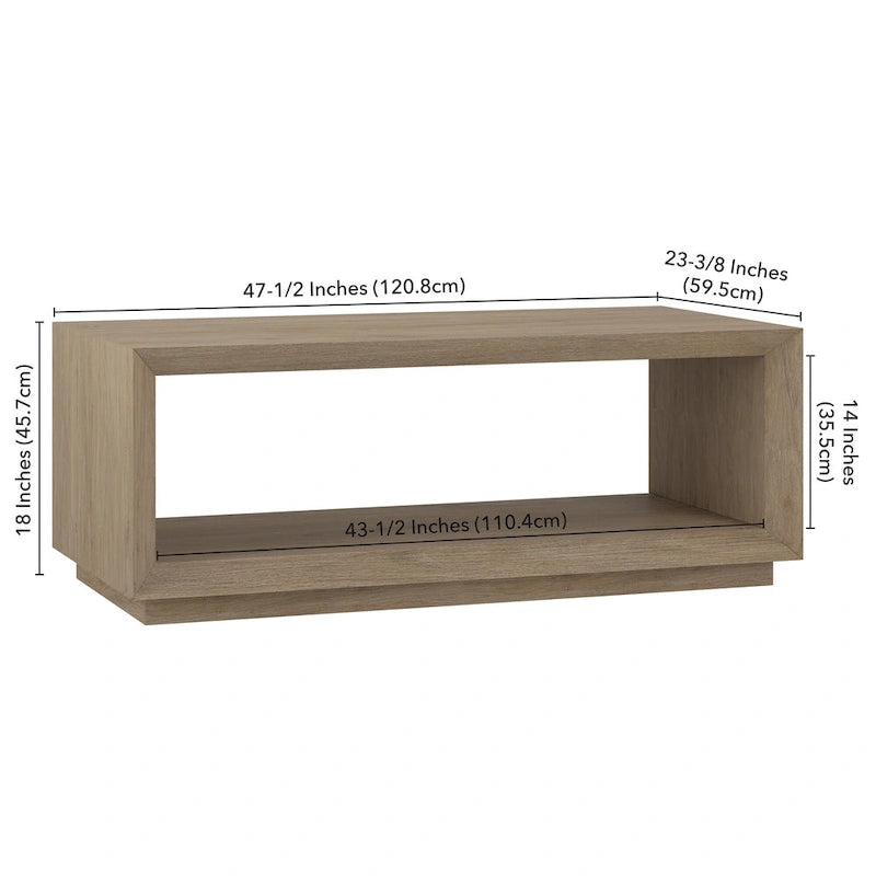 Table basse rectangulaire moderne avec étagère ouverte, finition grain de bois noir