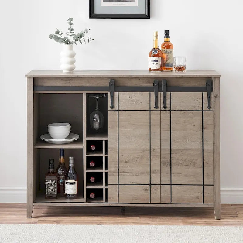 Meuble Bar à Vin avec Porte Coulissante, Casier à Bouteilles (16) et Range-Verres, Marron Foncé