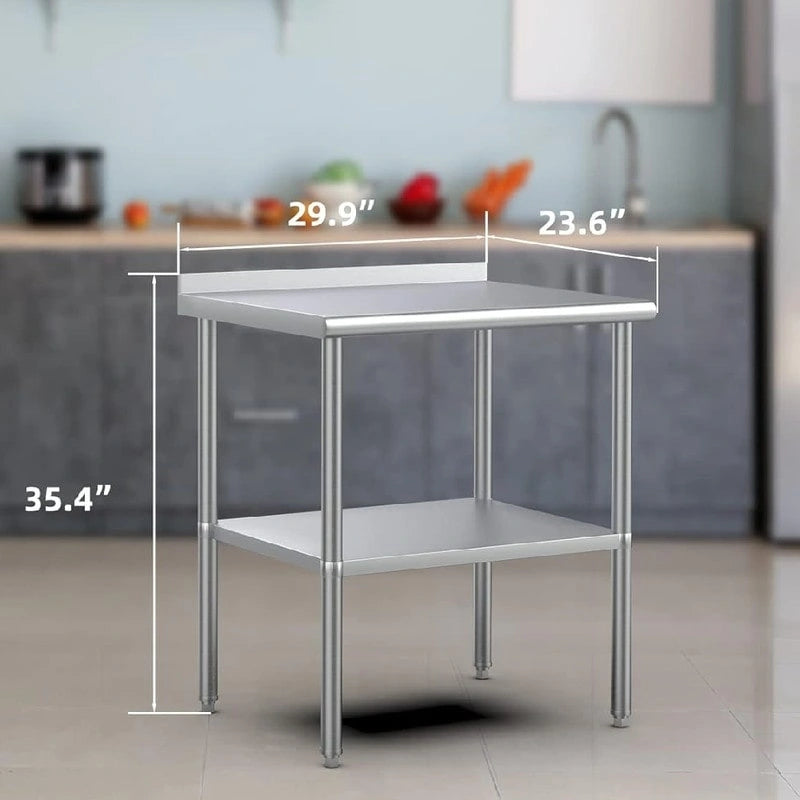 Table de travail de préparation de cuisine commerciale robuste en acier inoxydable avec étagère inférieure