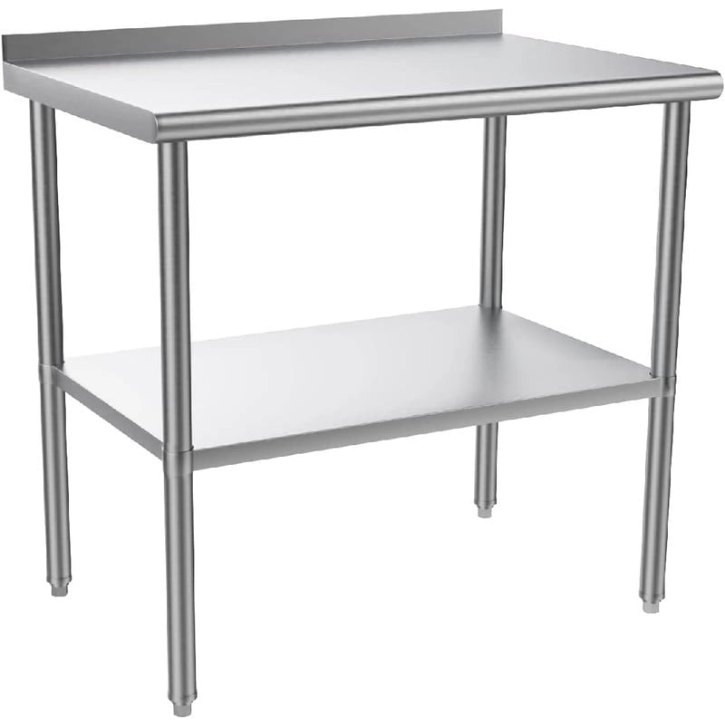 Table de travail de préparation de cuisine commerciale robuste en acier inoxydable avec étagère inférieure