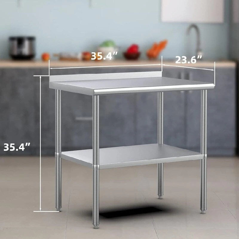 Table de travail de préparation de cuisine commerciale robuste en acier inoxydable avec étagère inférieure