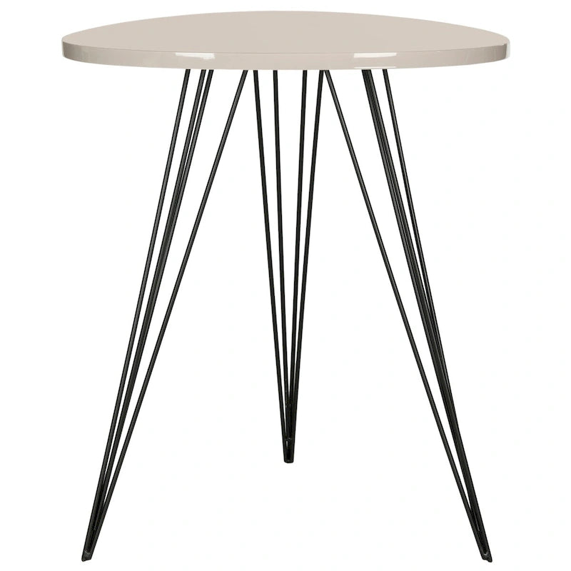 Table d'appoint ronde laquée blanche avec pieds épingles noirs