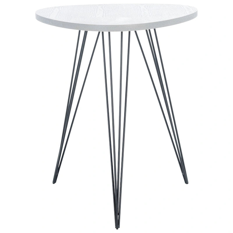 Table d'appoint ronde laquée blanche avec pieds épingles noirs