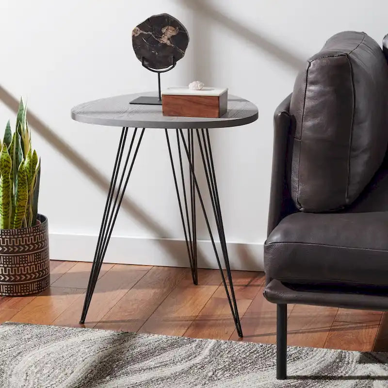 Table d'appoint ronde laquée blanche avec pieds épingles noirs