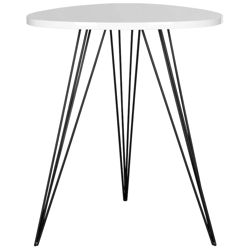Table d'appoint ronde laquée blanche avec pieds épingles noirs