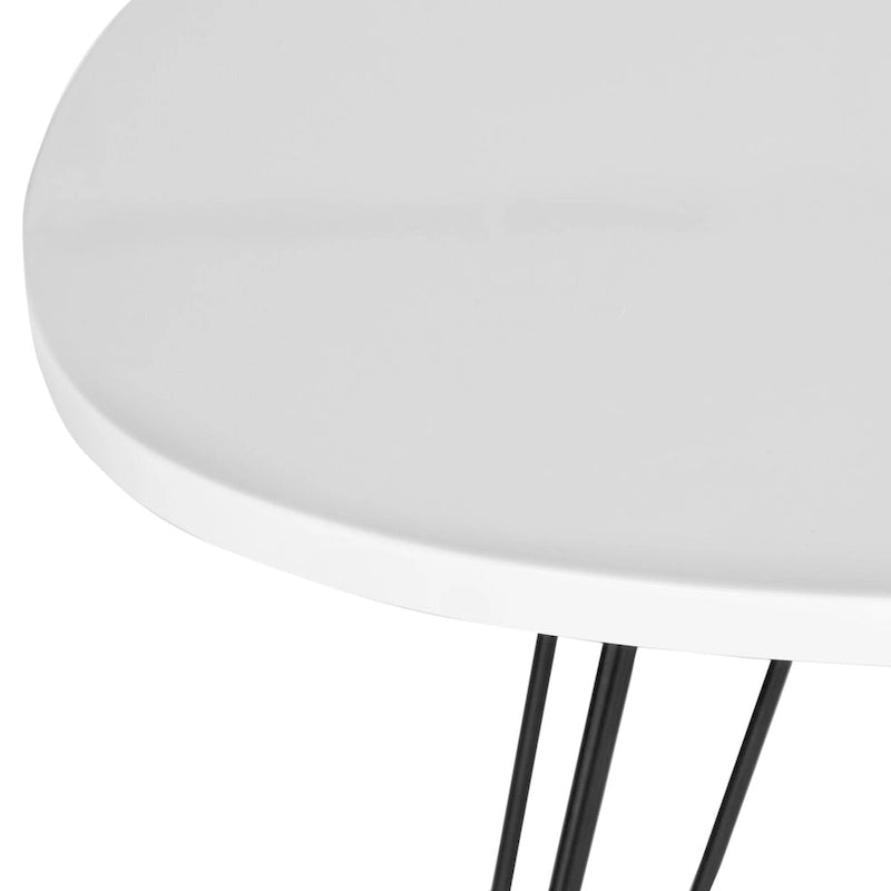 Table d'appoint ronde laquée blanche avec pieds épingles noirs