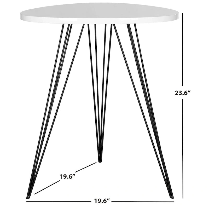 Table d'appoint ronde laquée blanche avec pieds épingles noirs