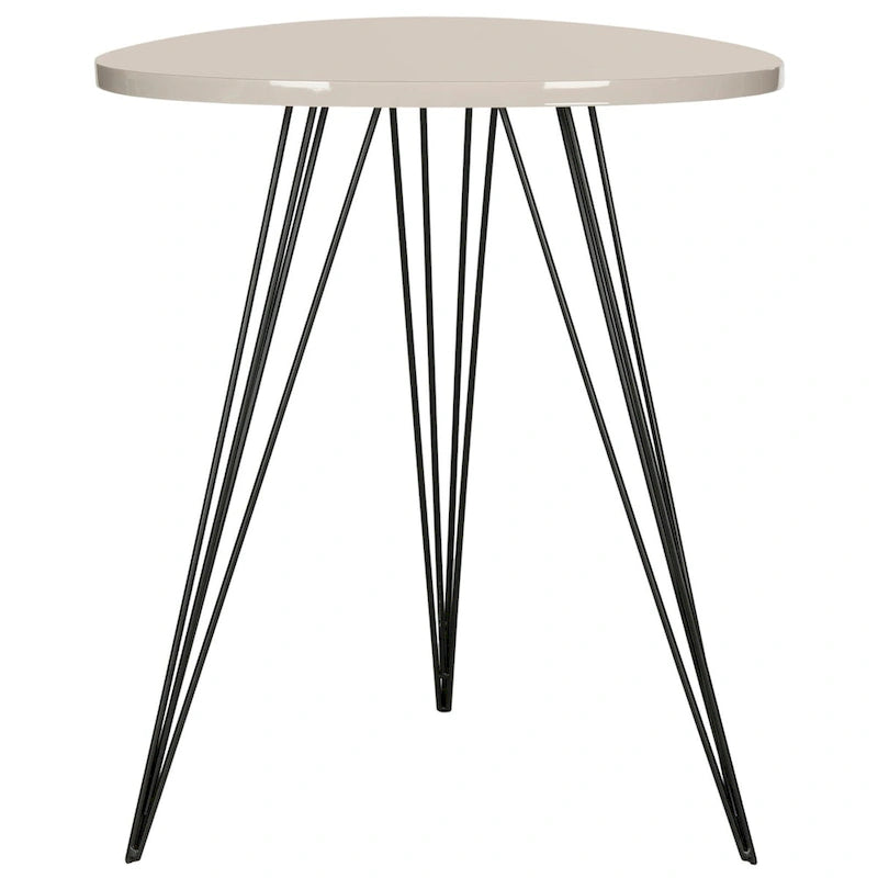 Table d'appoint ronde laquée blanche avec pieds épingles noirs