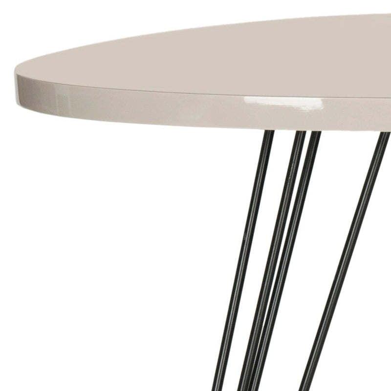 Table d'appoint ronde laquée blanche avec pieds épingles noirs