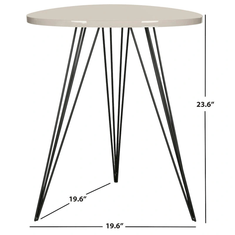 Table d'appoint ronde laquée blanche avec pieds épingles noirs