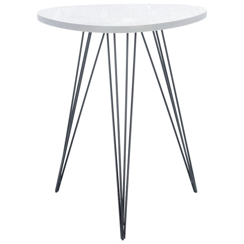 Table d'appoint ronde laquée blanche avec pieds épingles noirs