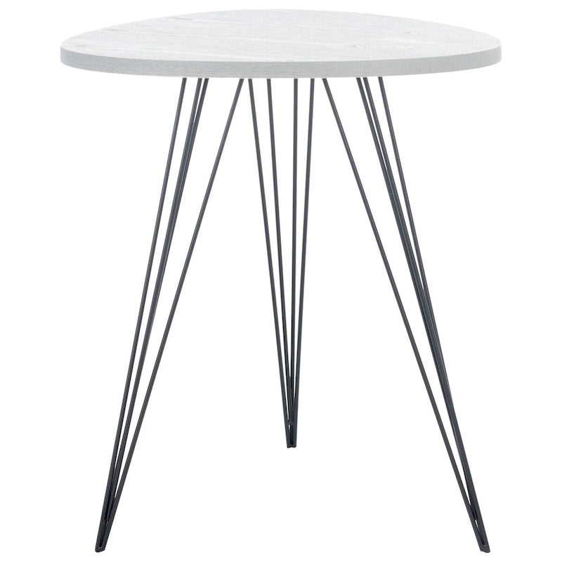 Table d'appoint ronde laquée blanche avec pieds épingles noirs