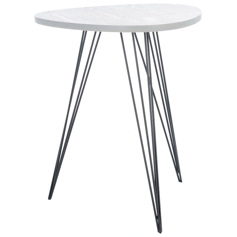 Table d'appoint ronde laquée blanche avec pieds épingles noirs