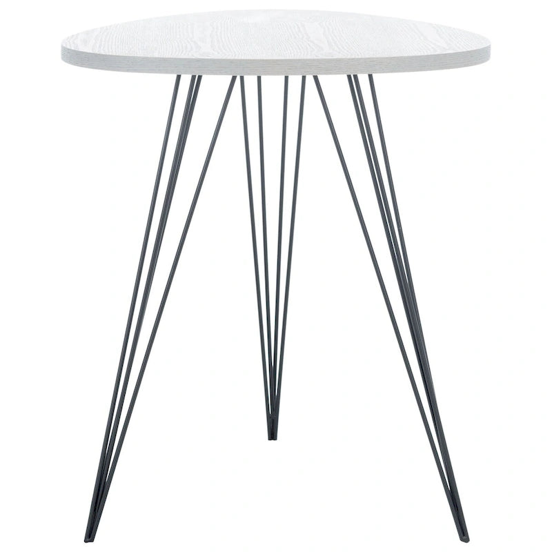 Table d'appoint ronde laquée blanche avec pieds épingles noirs