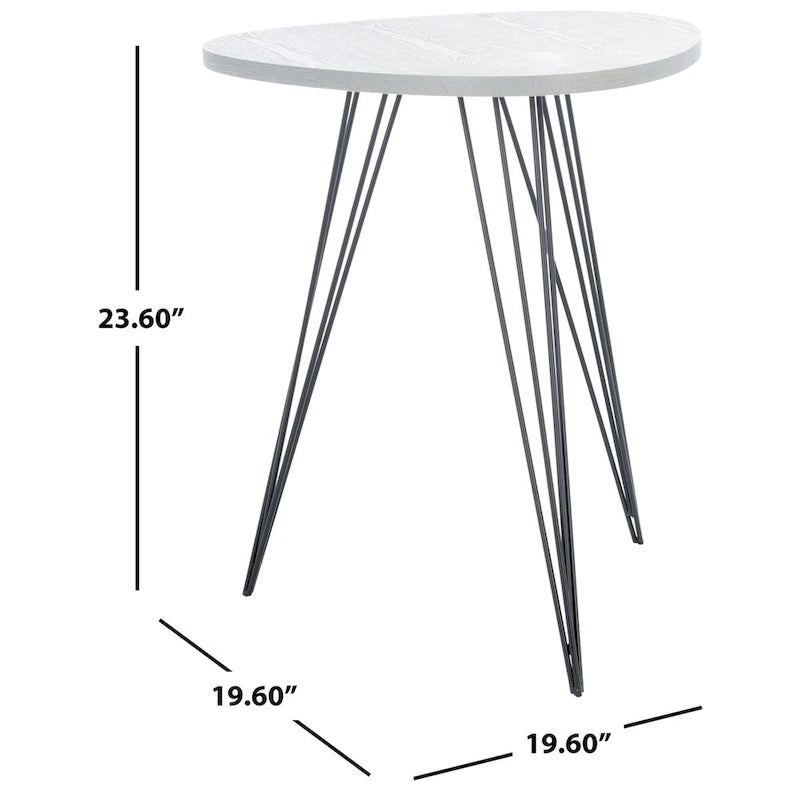 Table d'appoint ronde laquée blanche avec pieds épingles noirs